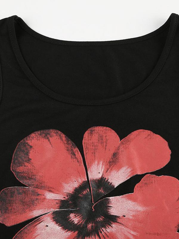Crewneck Simple Floral Print Casual Tank Top Product Image