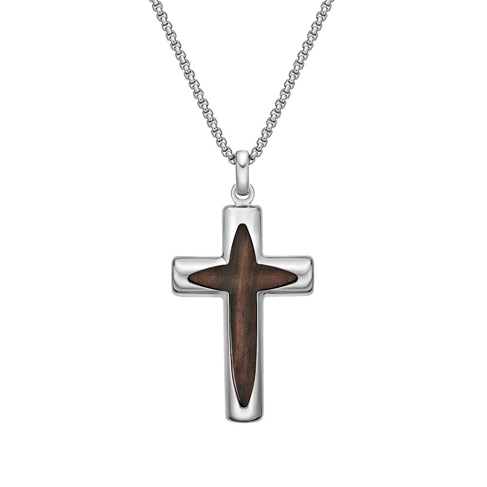 LYNX Stainless Steel & Wood Cross Pendant 24" Men's Necklace Product Image