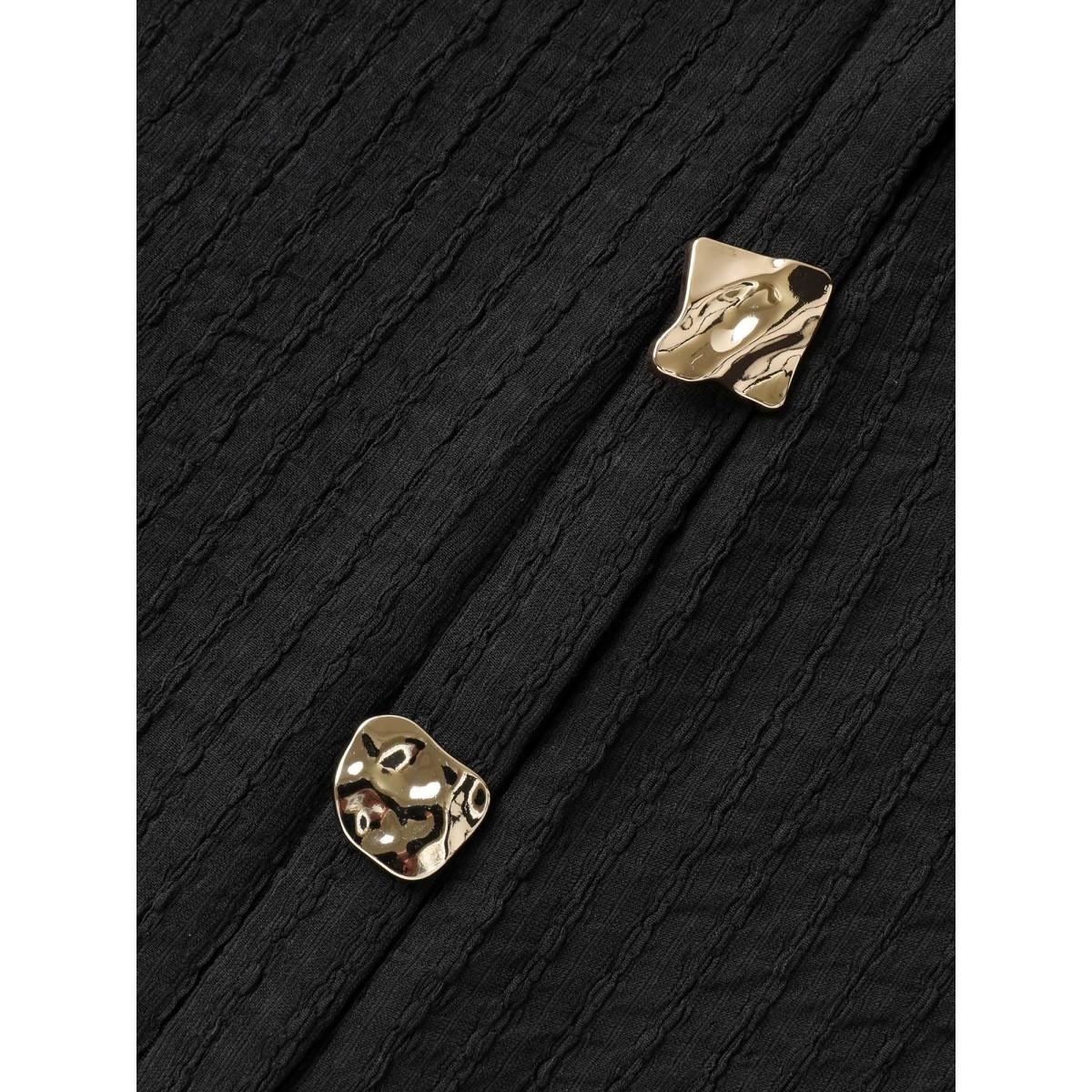 Plus Size Black Textured Shape Button Flutter Sleeve Blouse Women Office Cap Sleeve Square Neck Office Blouses BloomChic 10/M Product Image