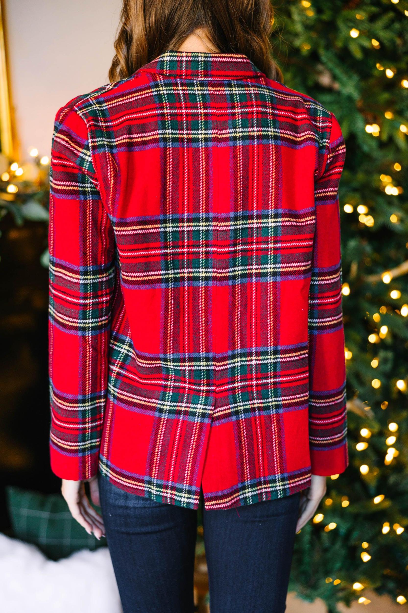 All I Want Red Tartan Plaid Blazer Female Product Image