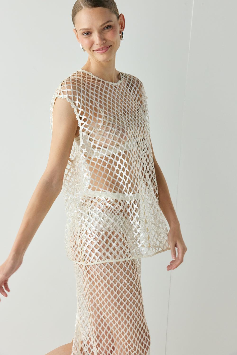Velda Sequin Net Top Cream Product Image