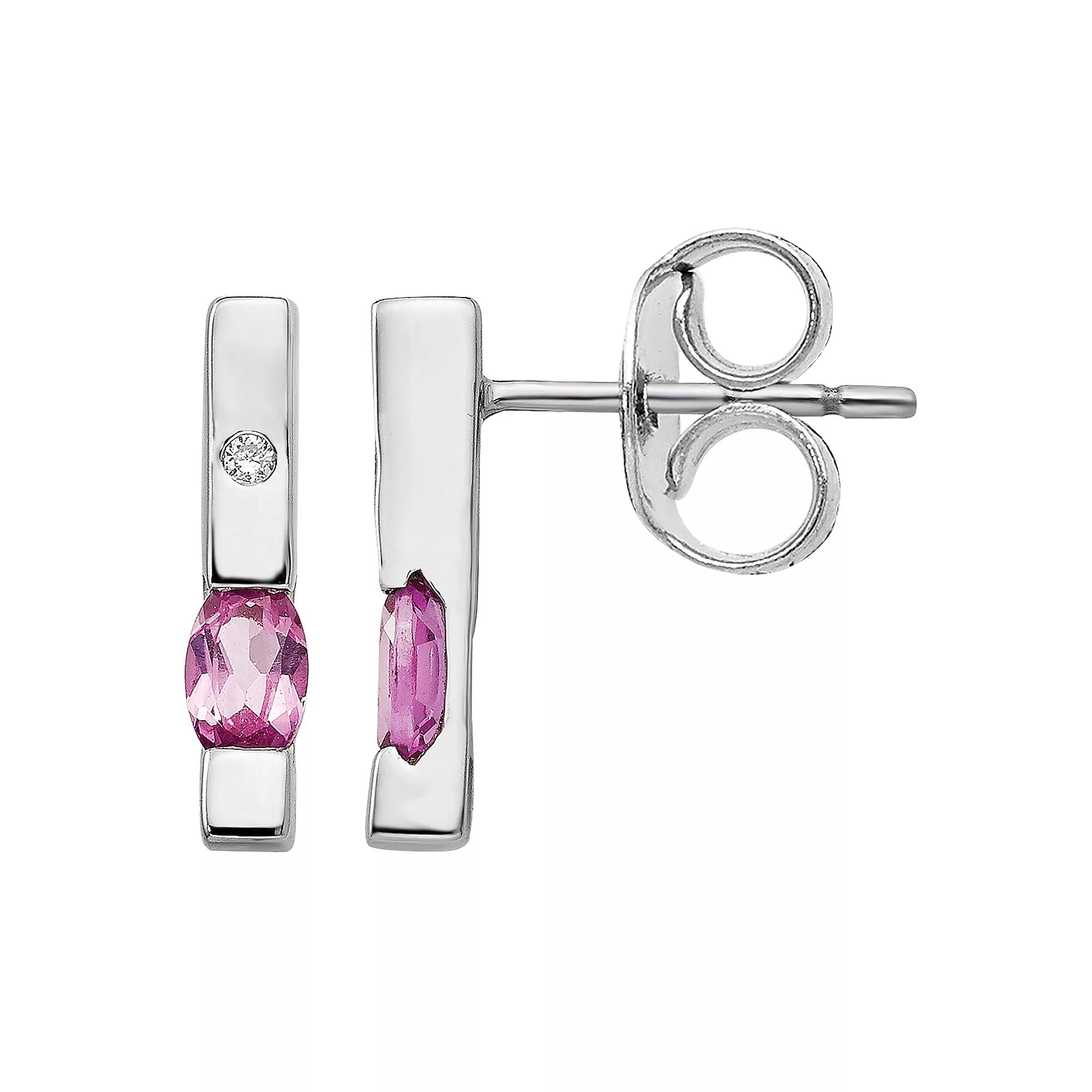 White Ice Sterling Silver Diamond Accent & Pink Tourmaline Earrings, Women's Product Image
