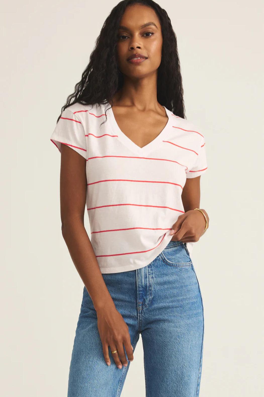 Striped Modern V-Neck Tee Product Image