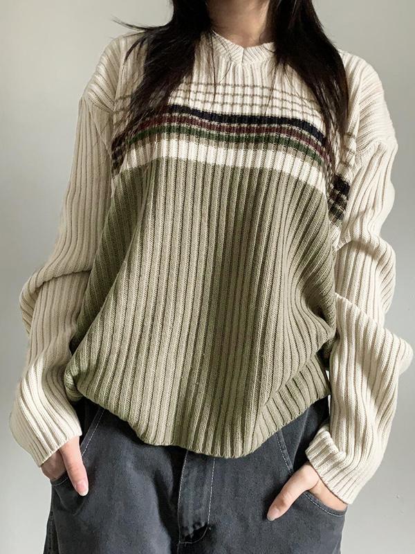 V Neck Stripe Print Sweater Product Image