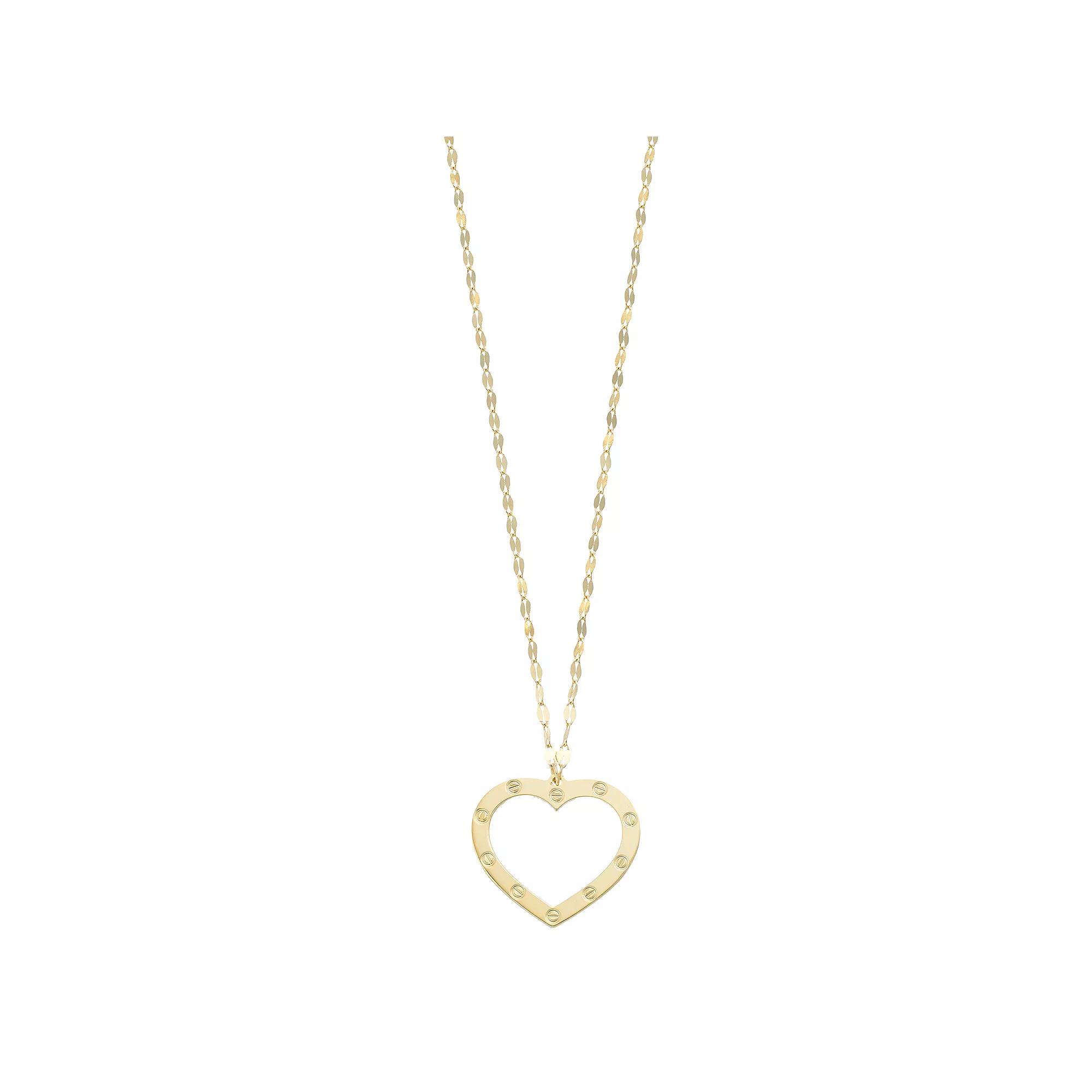 14k Gold Textured Reversible Open Heart Necklace, Women's, Size: 18" Product Image