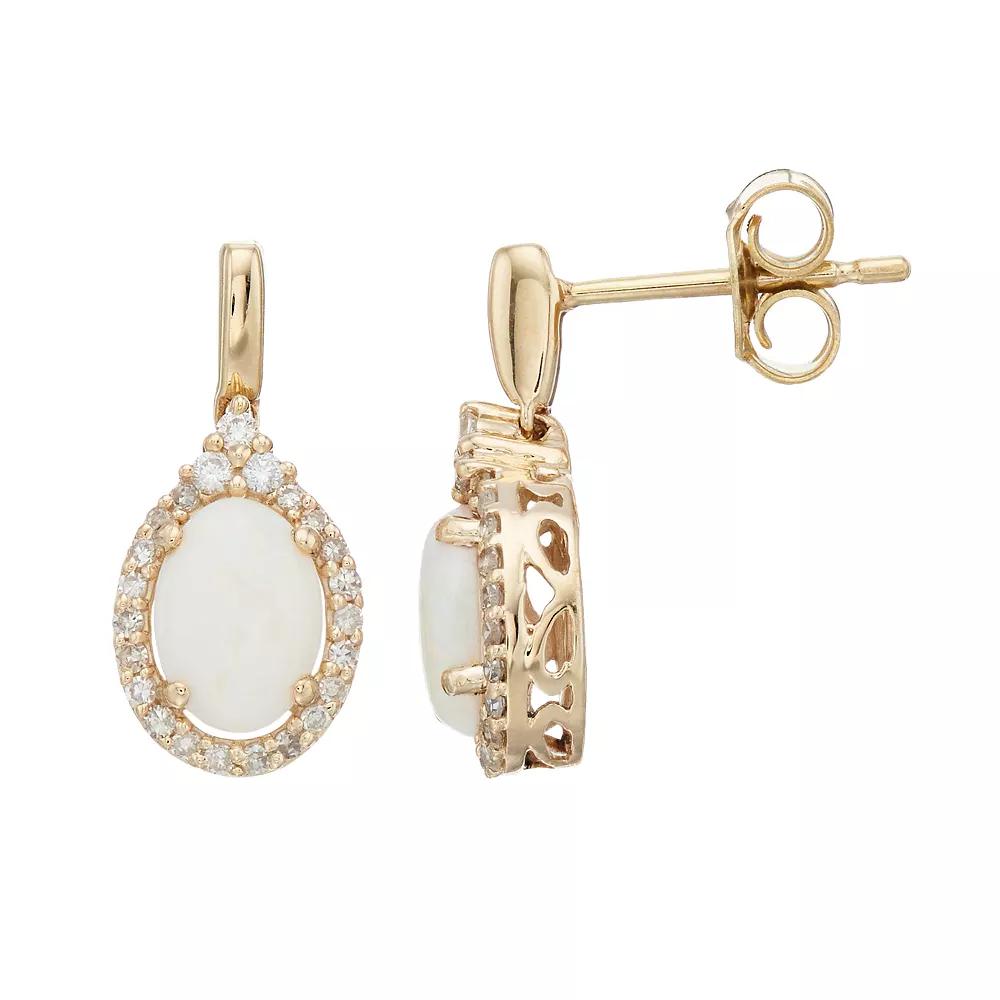 Gemminded 10k Gold Opal & 1/5 Carat T.W. Diamond Oval Drop Earrings, Women's Product Image