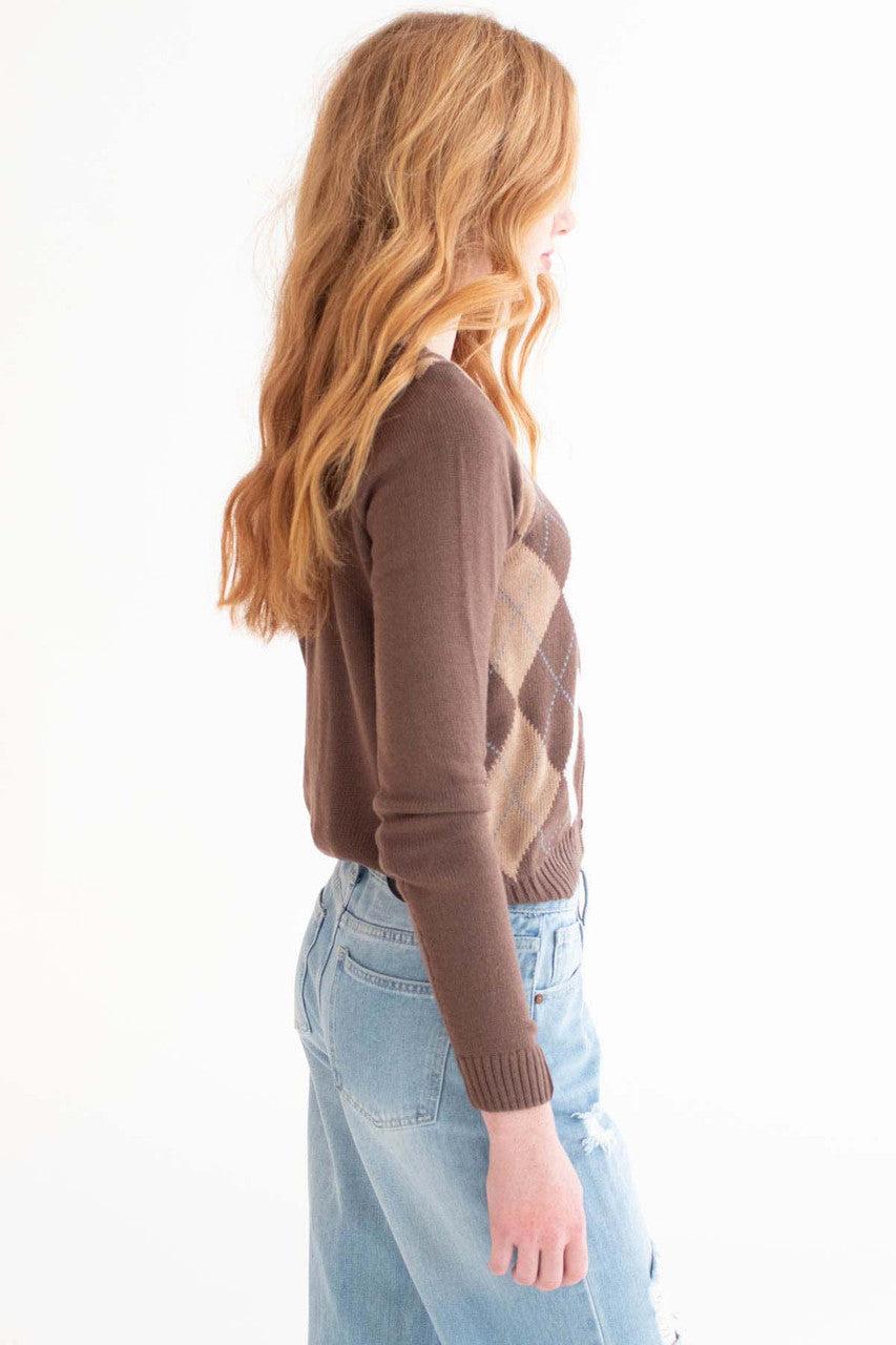 Brown Argyle Sweater Product Image