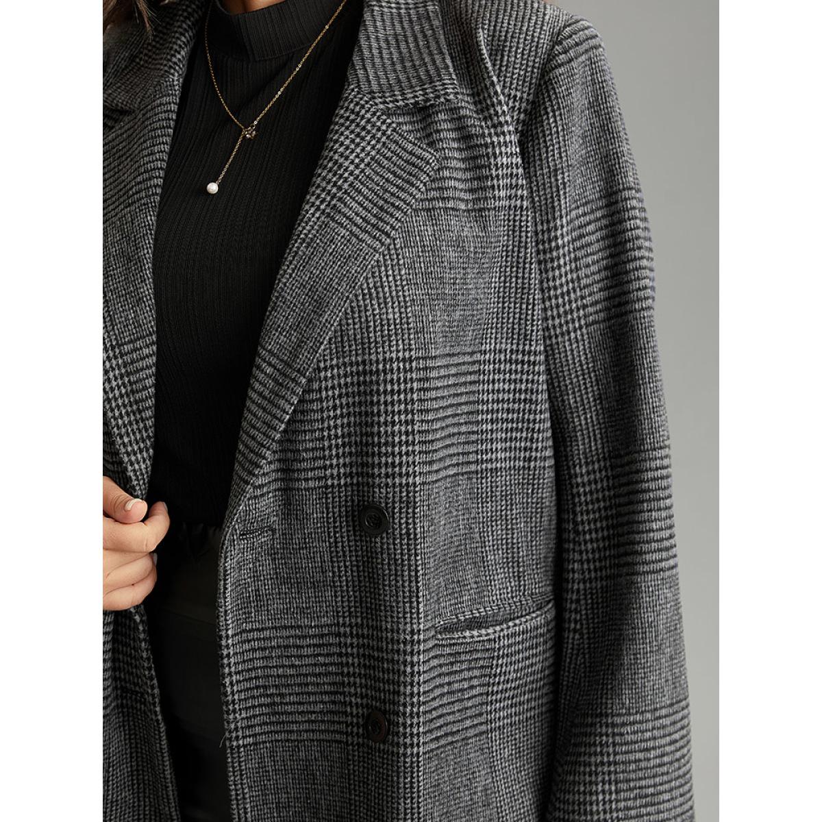 Plus Size Plaid Double Breasted Patched Pocket Tunic Coat Women DimGray Casual Texture Ladies Dailywear Winter Coats BloomChic 28/5X Product Image