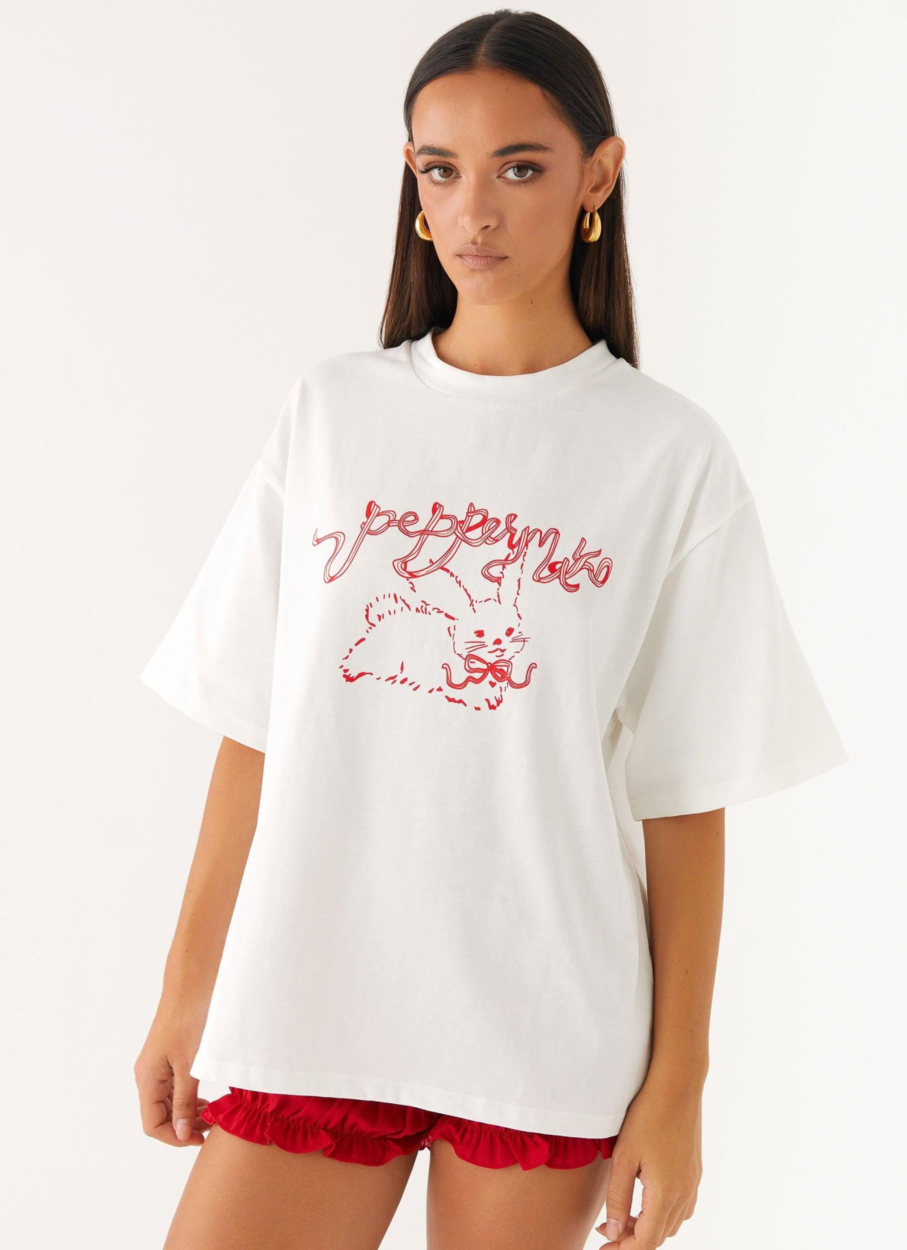 Born To Have Fun Oversized Graphic Tee - Pink Bunny Product Image