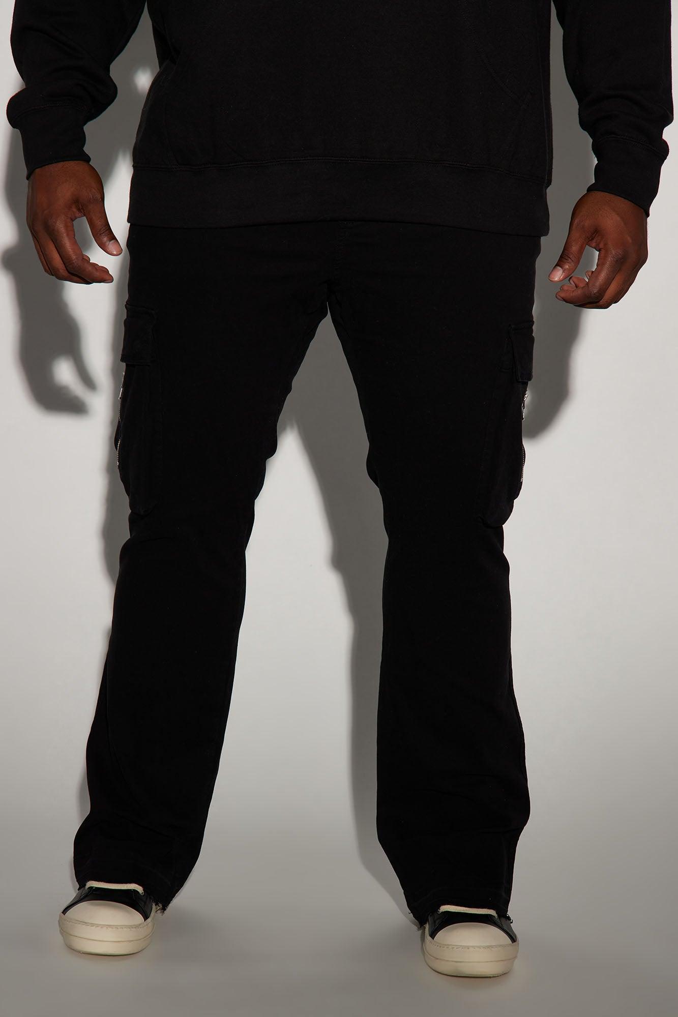 Affection Stacked Skinny Flare Cargo Pants - Black Product Image