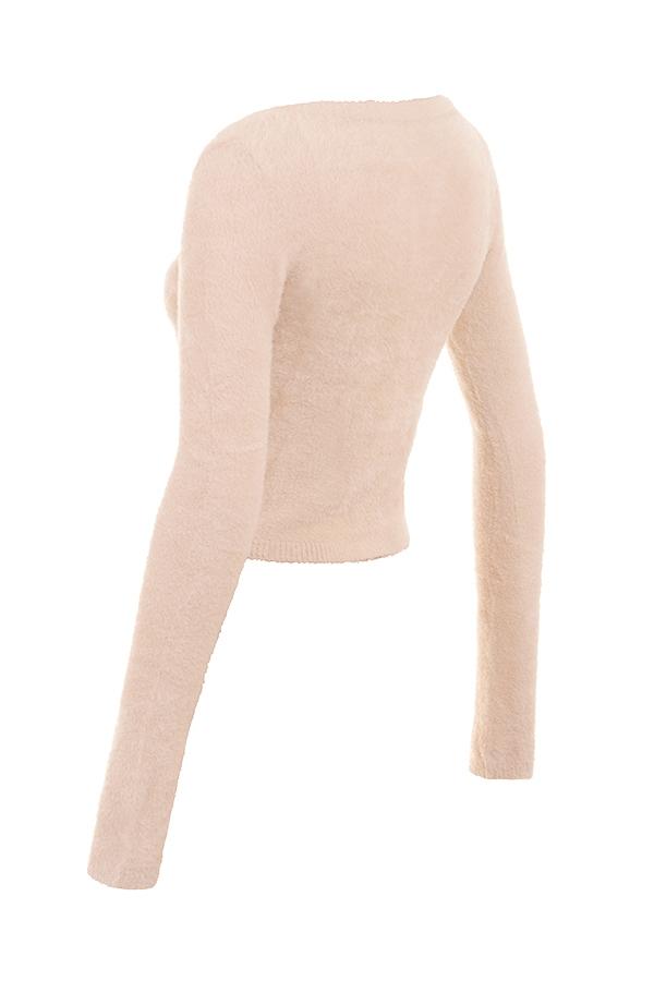 Gene  beige soft fluffy knit cardigan - sale Product Image