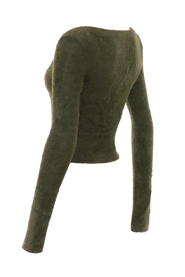Gene  khaki soft fluffy knit cardigan - sale Product Image