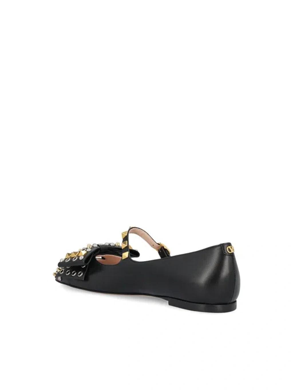 VALENTINO GARAVANI Mary-jane Bowow Ballerina In Kidskin With Studs Woman Black 35 In Multi Product Image
