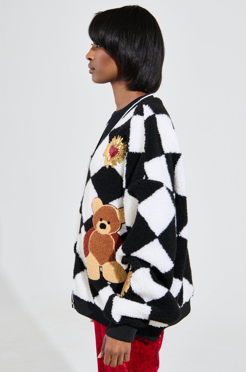 TEDDY BEAR CUTE CHECKERED BUTTON DOWN CARDIGAN Product Image