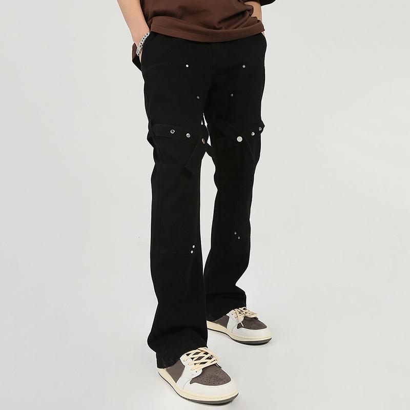 Unisex Men's American High Street Retro Strappy Micro-Flare Jeans Product Image