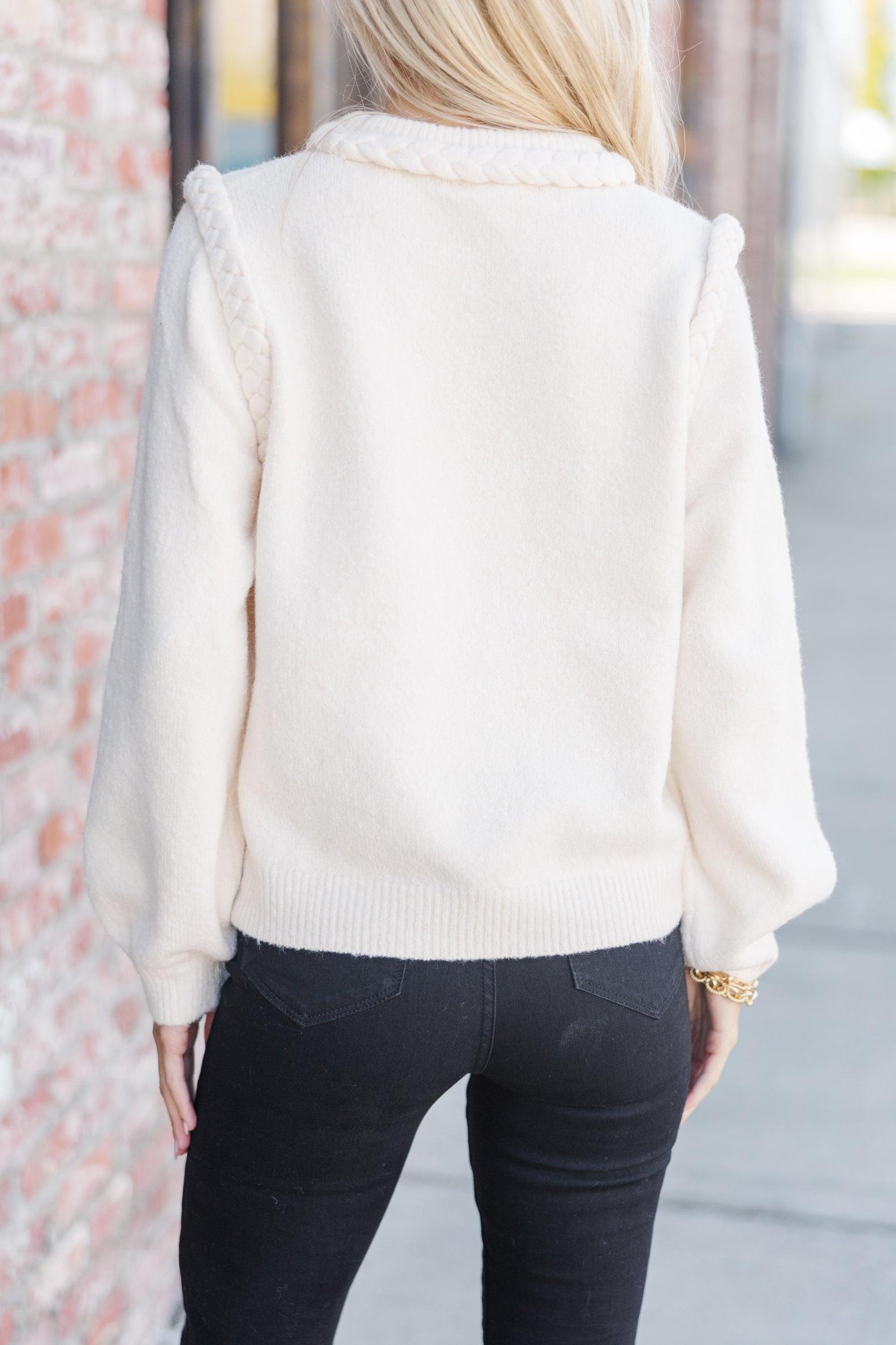 Just A Touch Ecru White Braided Sweater Female Product Image