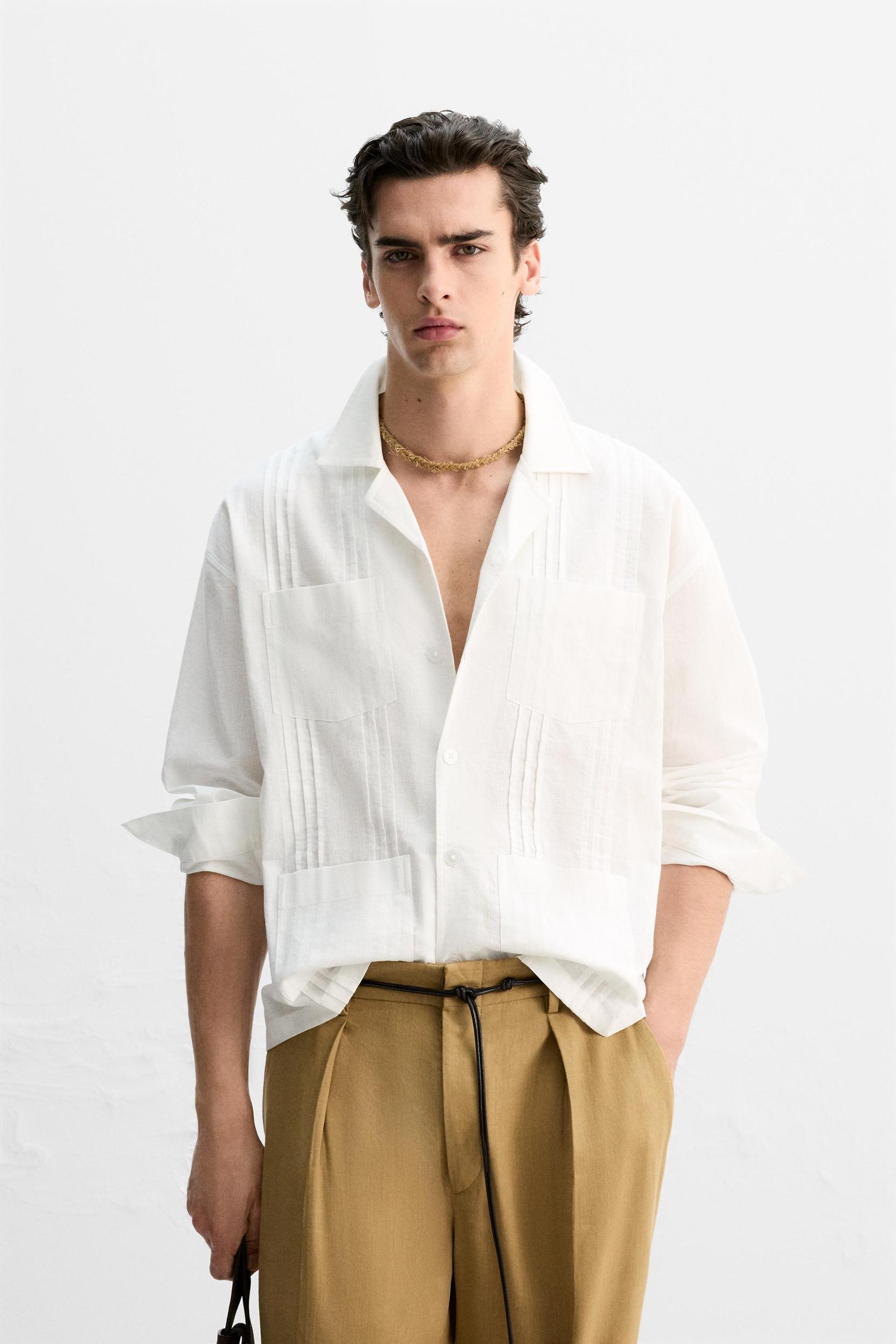 COTTON - LINEN TUCKED SHIRT Product Image