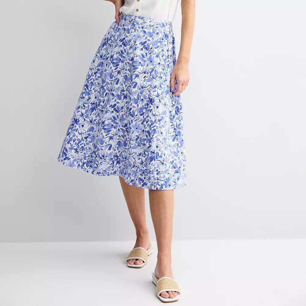 Women's Croft & Barrow® Floral Button-Front Midi Skirt, Size: XL, Blue Posy Floral Product Image
