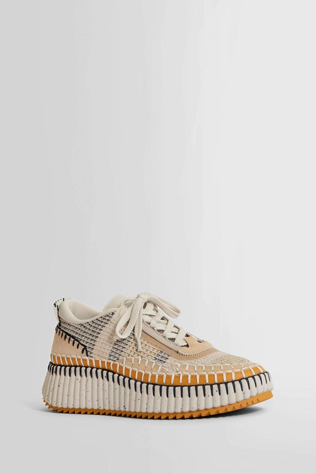 CHLOÉ Nama Embroidered Suede And Recycled-mesh Sneakers In Biscotti Beige Product Image