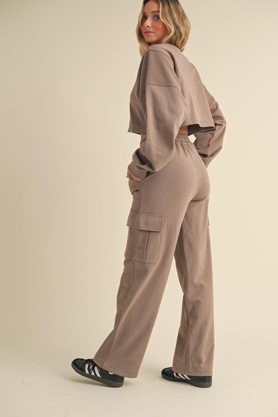 Oversized Crop Sweatshirt and Cargo Sweatpants Set Product Image