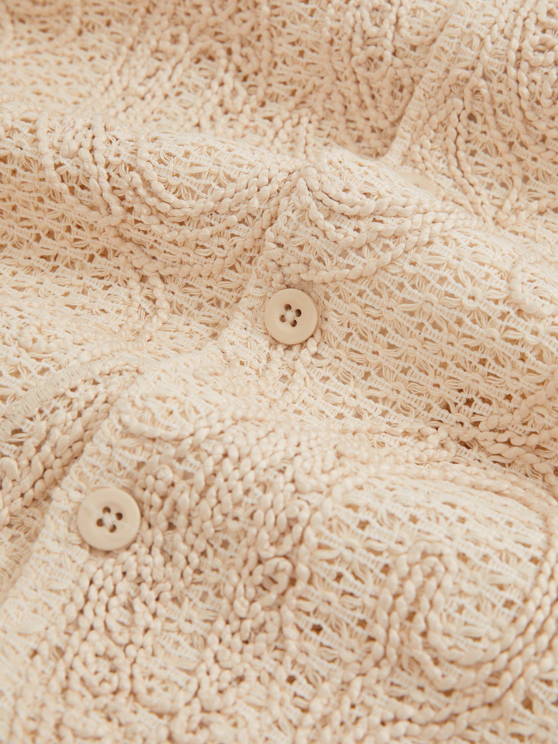 Cotton-Blend Embroidered Crochet Shirt in Oatmeal Product Image