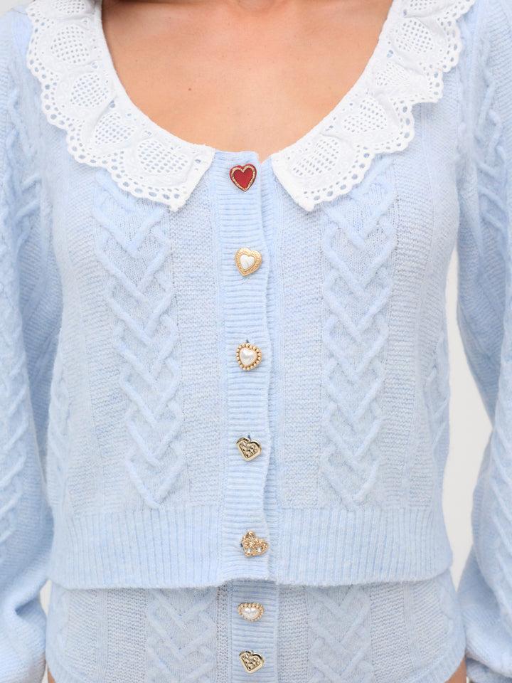 Cupid Cable Knit Cardigan — Blue Product Image