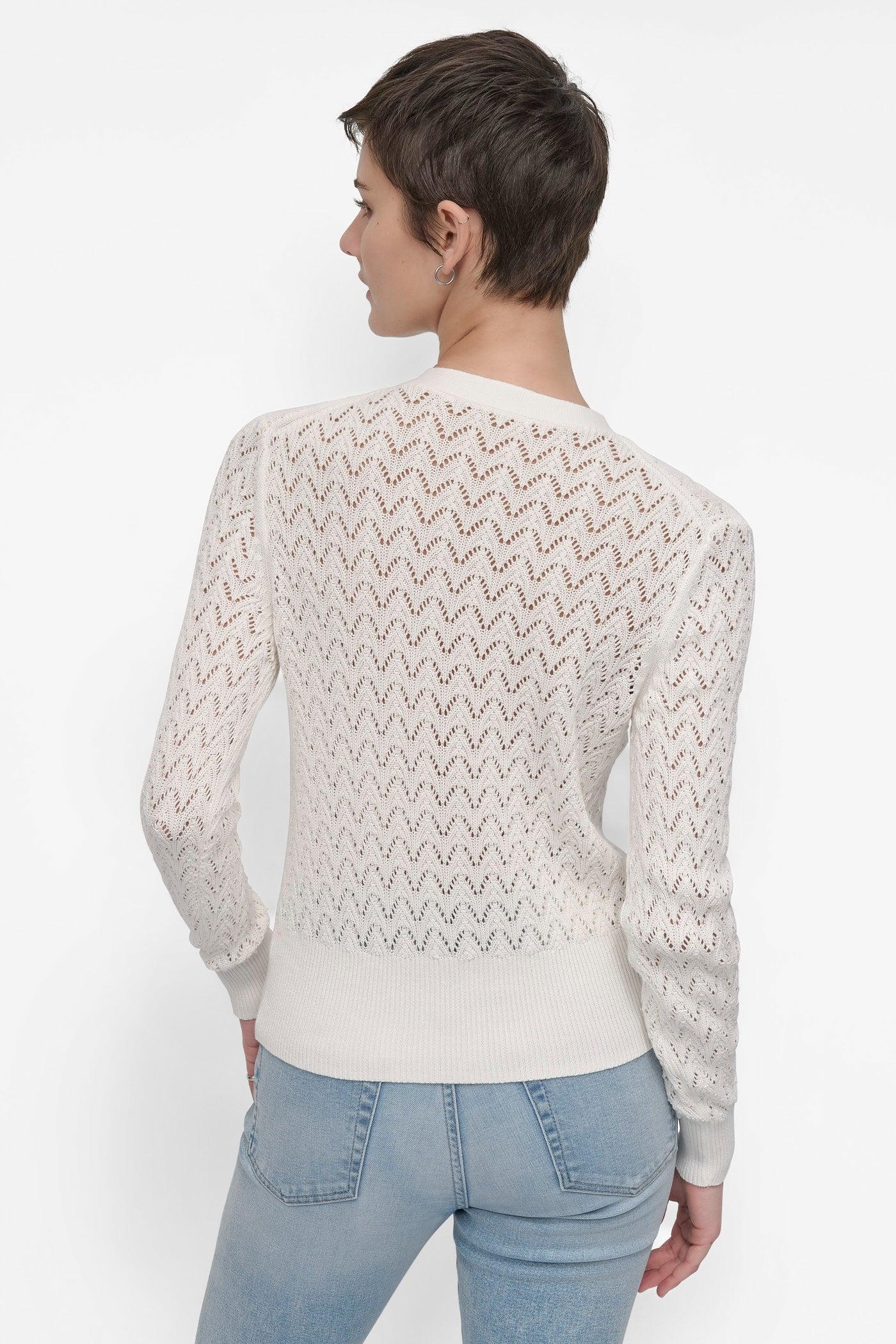 LONG SLEEVE POINTELLE STITCH V NECK CARDIGAN Product Image