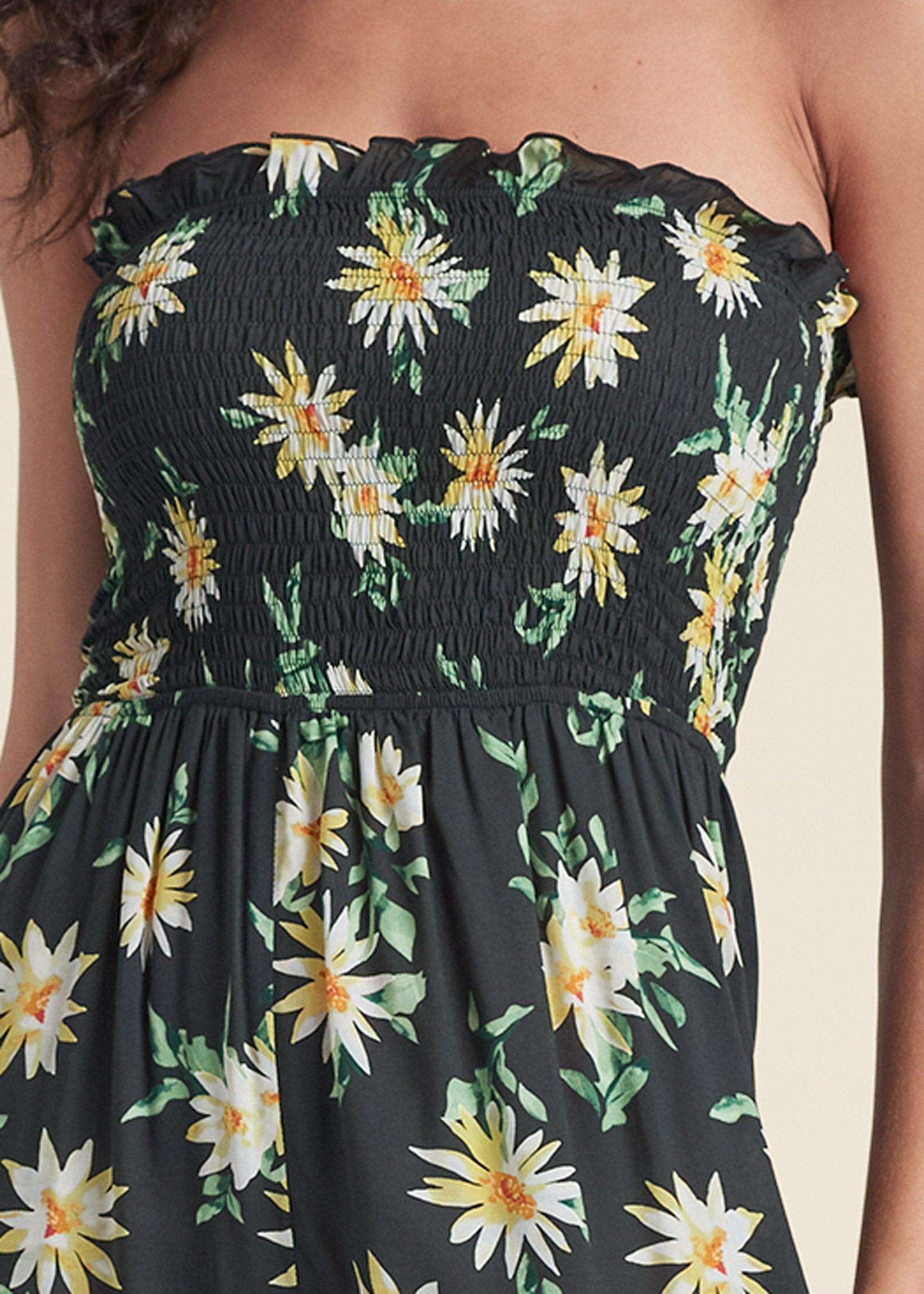 Floral Strapless Jumpsuit - Black & Yellow Product Image