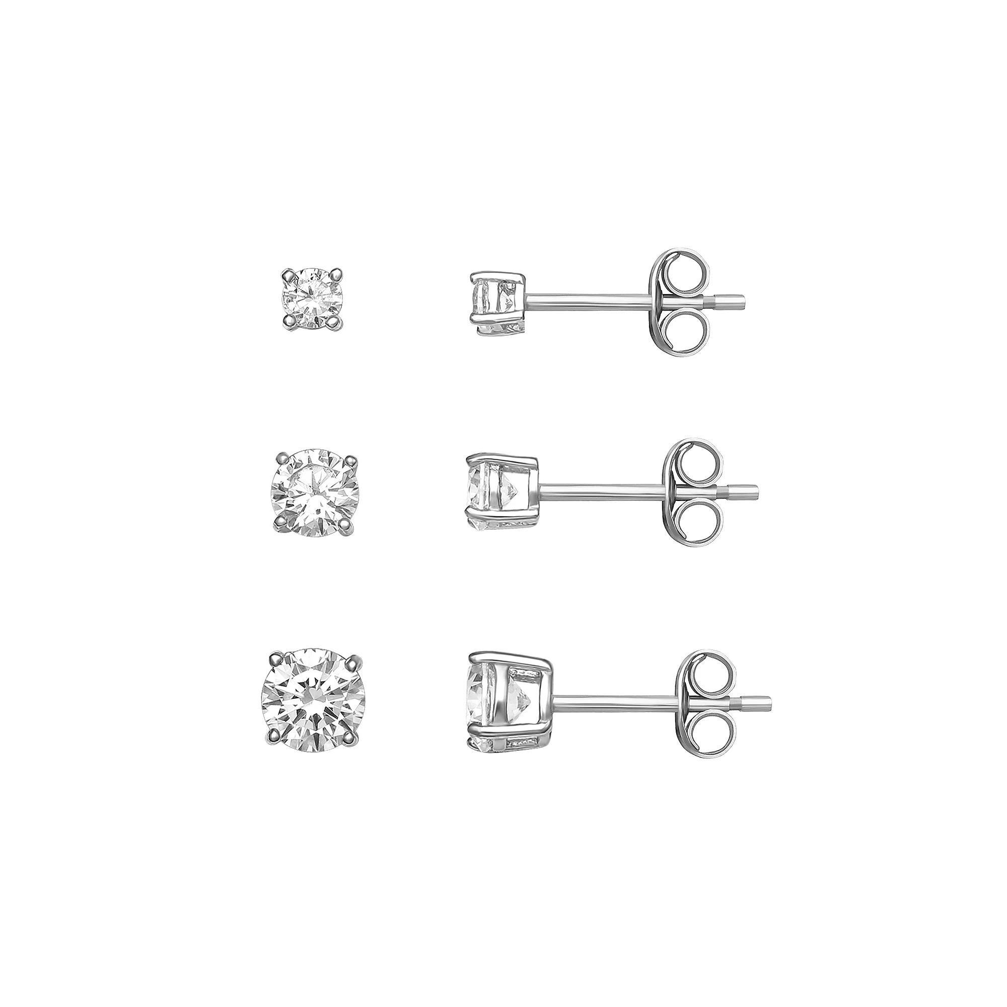 PRIMROSE Sterling Silver Cubic Zirconia Graduated Stud Earring Trio Set, Women's Product Image