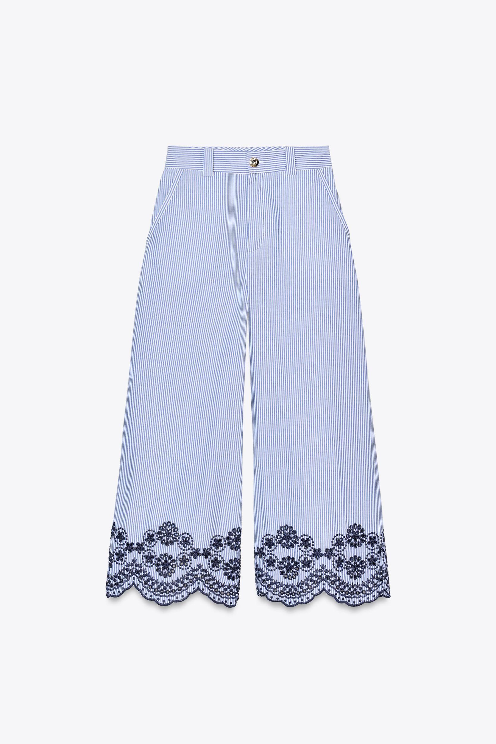 STRIPED CULOTTES WITH EMBROIDERY Product Image