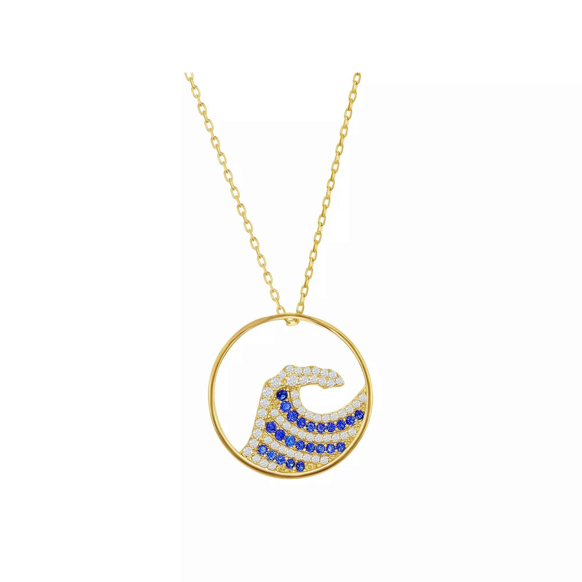 14k Gold Over Silver Blue & White Cubic Zirconia Wave Necklace, Women's, Size: 16-18" ADJ, Sterling Product Image