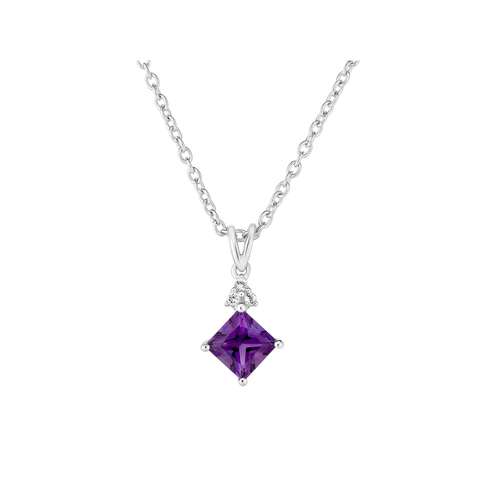Oro Leoni Sterling Silver Amethyst & White Topaz Pendant Necklace, Women's,  Product Image
