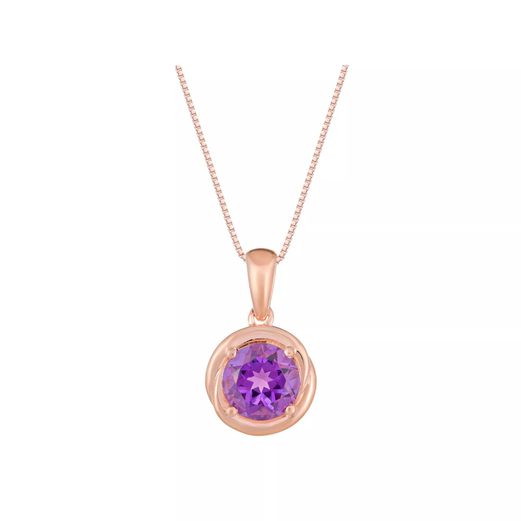 Gemminded 18k Rose Gold Tone Plated Sterling Silver & Amethyst Circle Pendant Necklace, Women's, Size: 18", Pink Tone Product Image