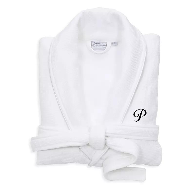 Linum Home Textiles Turkish Cotton Personalized Satin Piped Trim Waffle Terry White Bathrobe, Adult Unisex,  Product Image