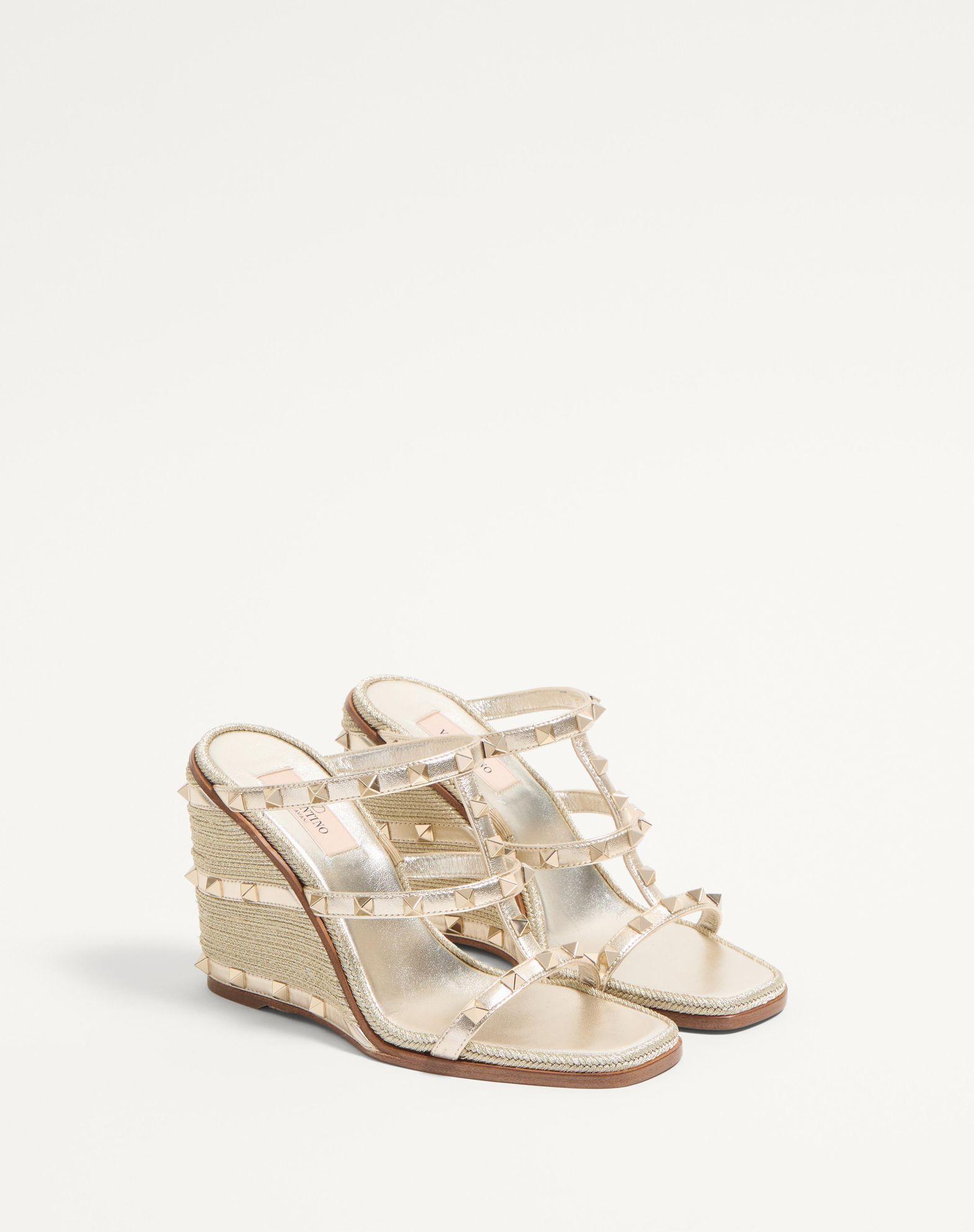 Rockstud Wedge Sandal In Laminated Nappa With Cornely Embroidery 100Mm Product Image