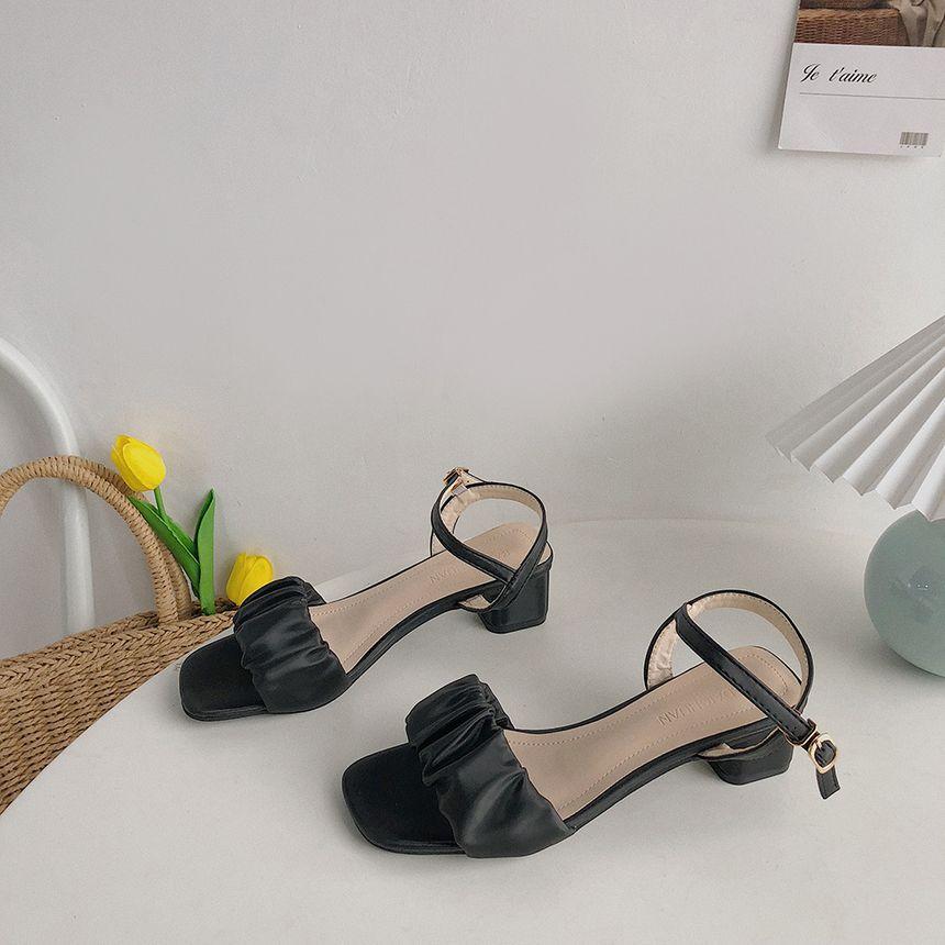 Shirred Ankle Strap Chunky Heel Sandals Product Image