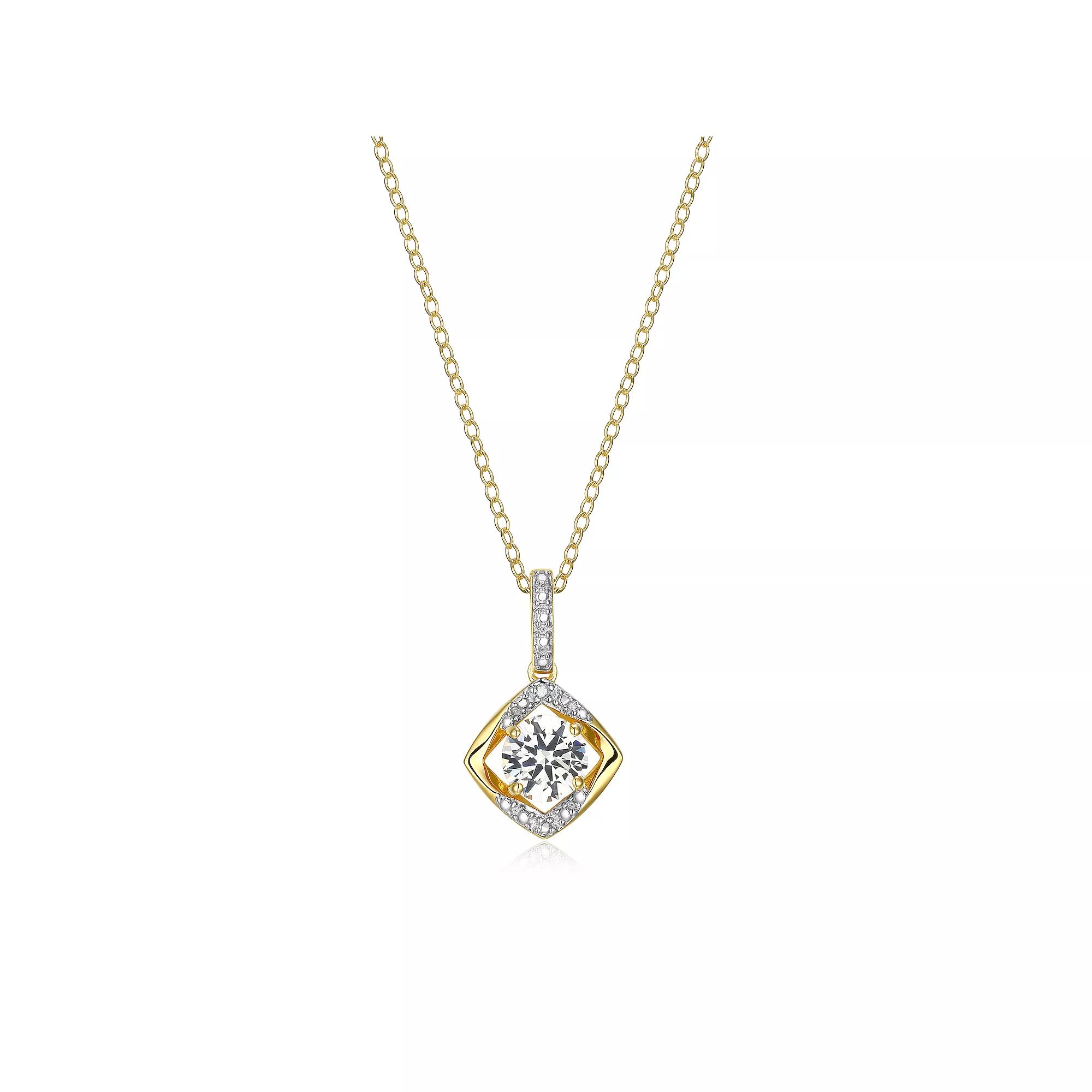 18k Gold Over Silver Gemstone & Diamond Accent Drop Pendant Necklace, Women's, Size: 18", May Gen Green Quartz Product Image