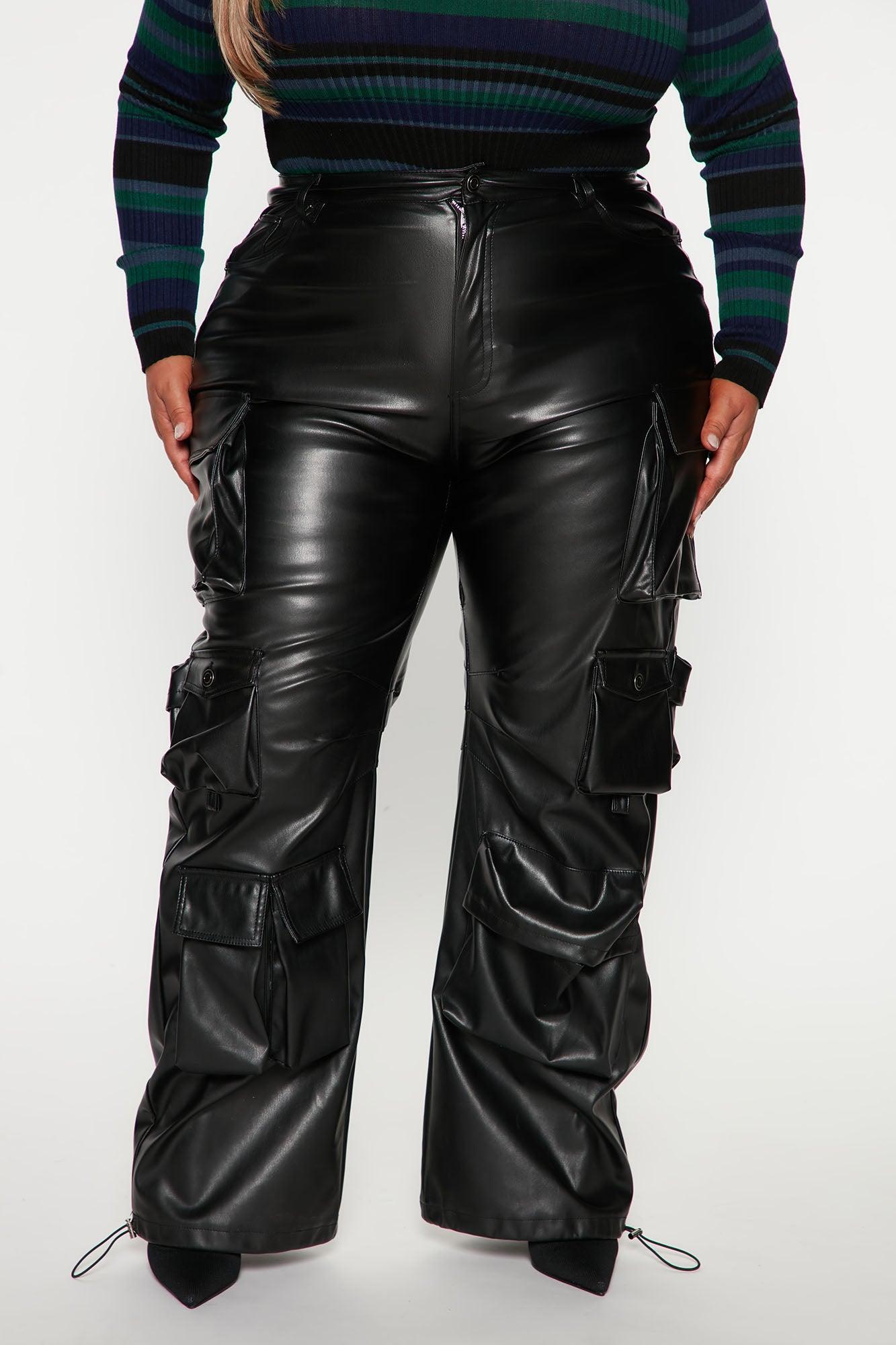 Something About You Faux Leather Cargo Pant 32 - Black Product Image