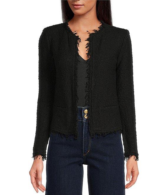 IRO Shavani Boucle Knit Fringed Edge Trim Long Sleeve Open-Front Jacket Product Image