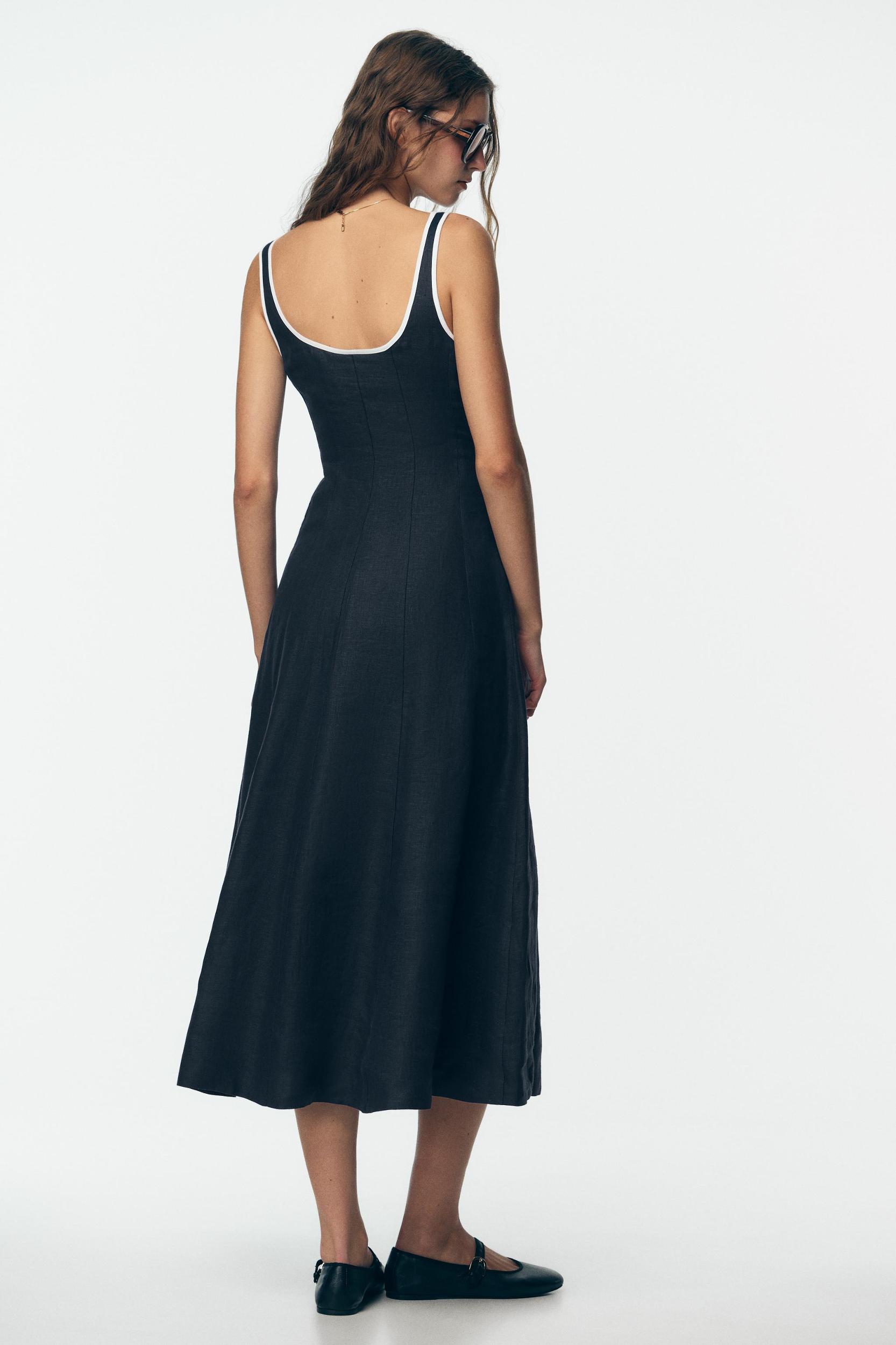 CONTRAST PIPING LINEN MIDI DRESS Product Image