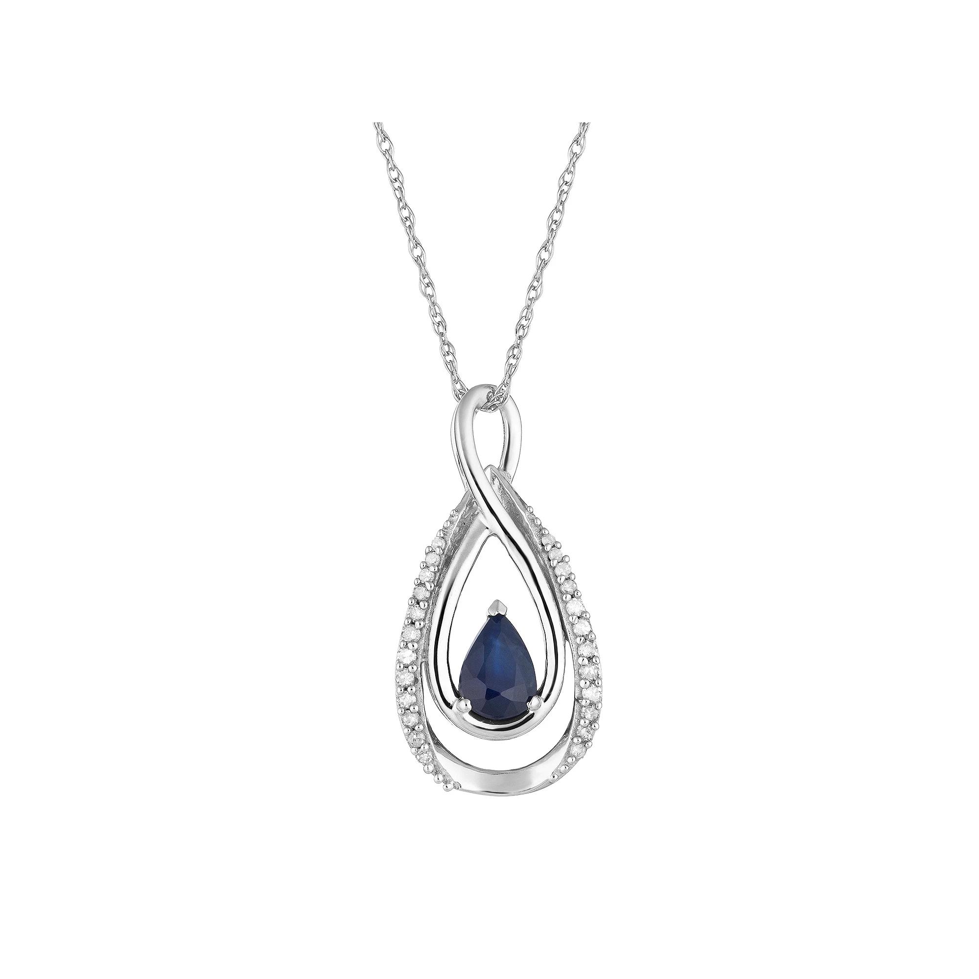 10k White Gold Sapphire & 1/10 Carat T.W. Diamond  Infinity Teardrop Pendant, Women's, Size: 18", 10k Whgold Product Image