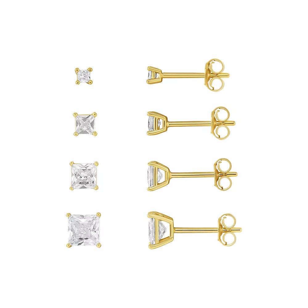 PRIMROSE 4-Pair Cubic Zirconia Square Stud Earring Set, Women's, Gold Tone Product Image