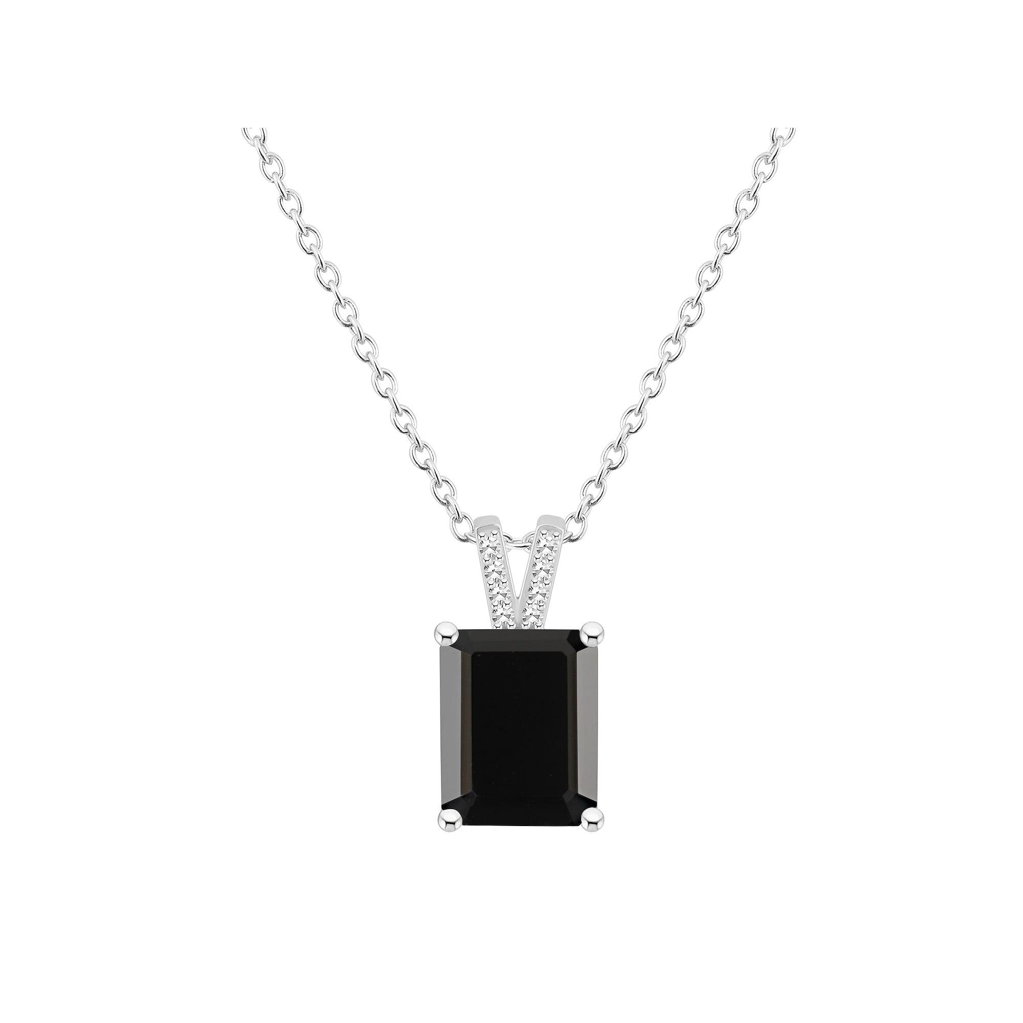 Alyson Layne Sterling Silver Emerald Cut Black Onyx Diamond Accent Pendant Necklace, Women's, Size: 18" Product Image