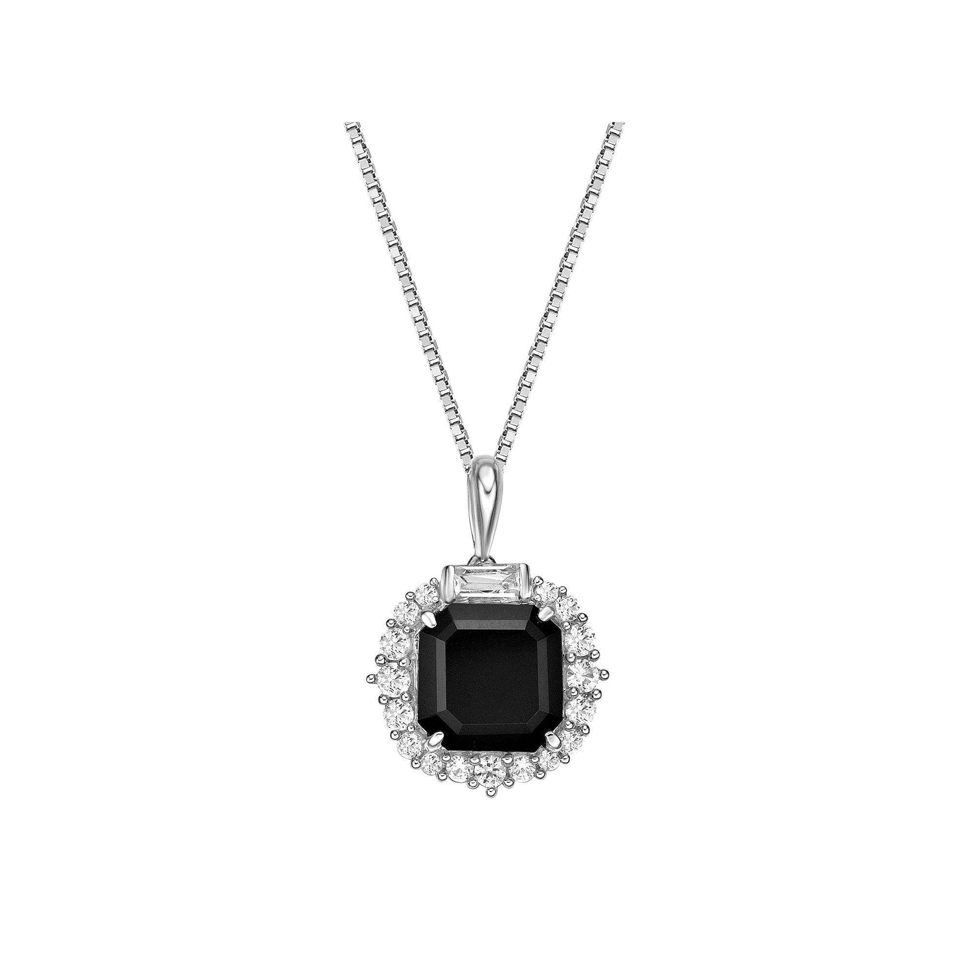Gemminded Sterling Silver Onyx & Lab-Created White Sapphire Halo Pendant Necklace, Women's, Size: 18" Product Image