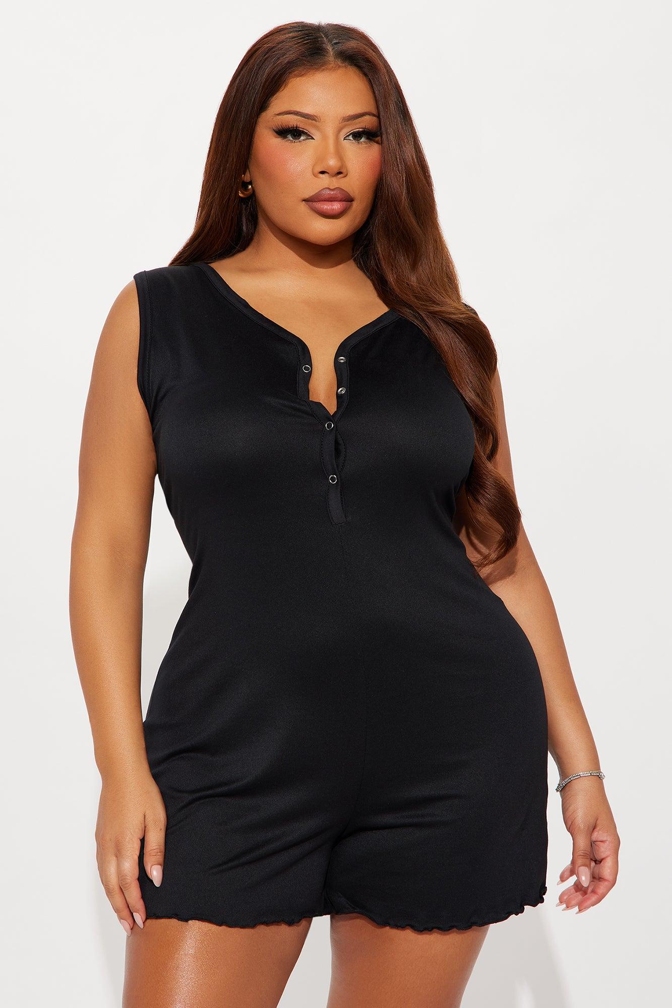 Dreaming Of You Henley PJ Romper Onesie - Black Female Product Image