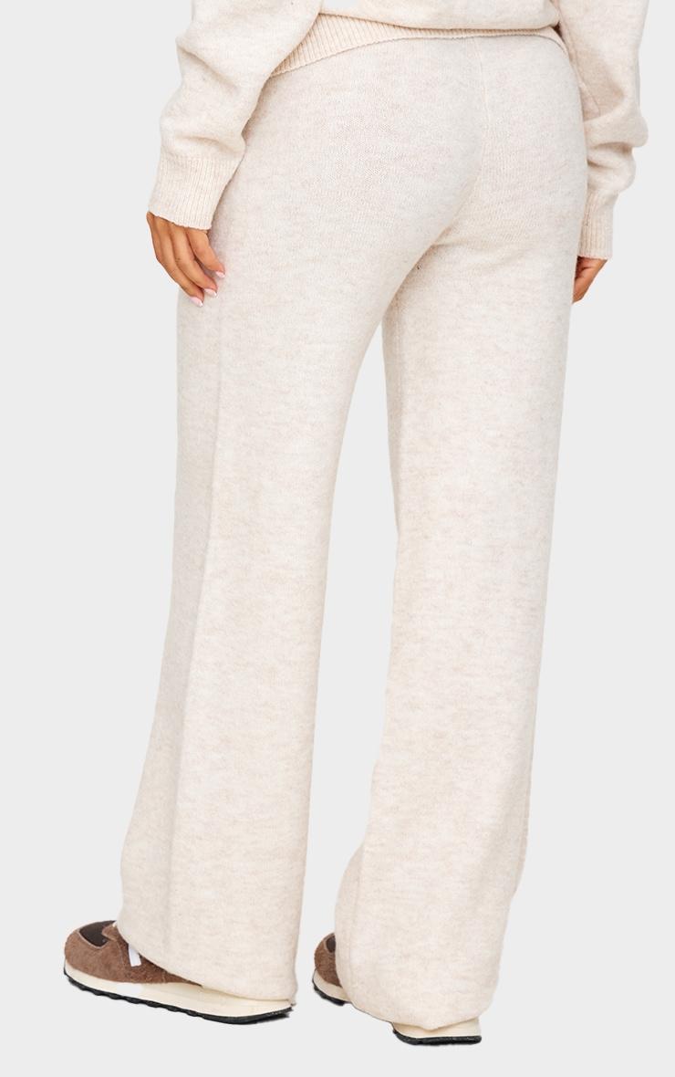 Petite Oatmeal Knitted Seam Detail Wide Leg Pants Product Image