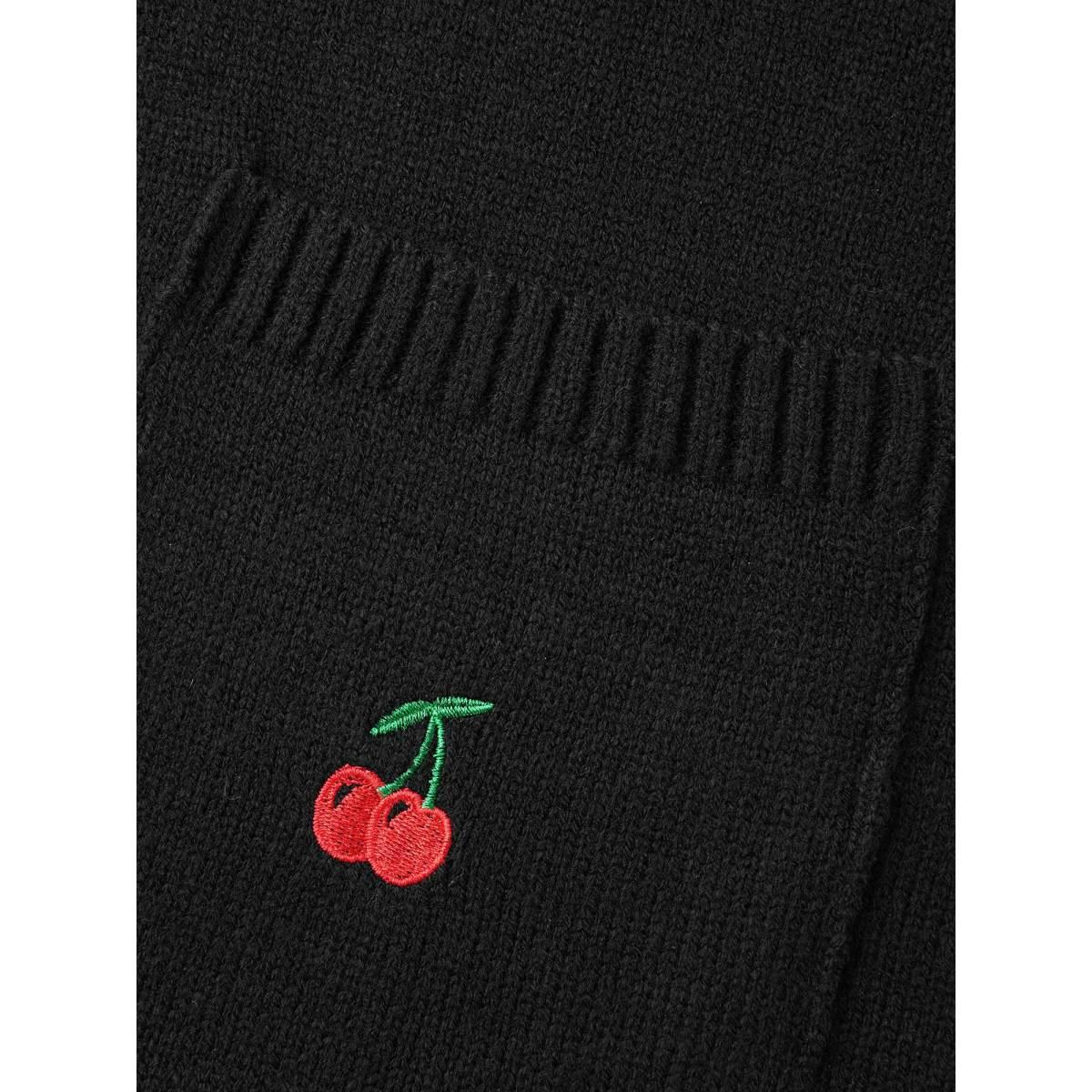 Plus Size Textured Cherry Embroidery Pocket Pullover Black Women Casual Loose Long Sleeve Everyday Cardigans BloomChic 14-16/1X Product Image