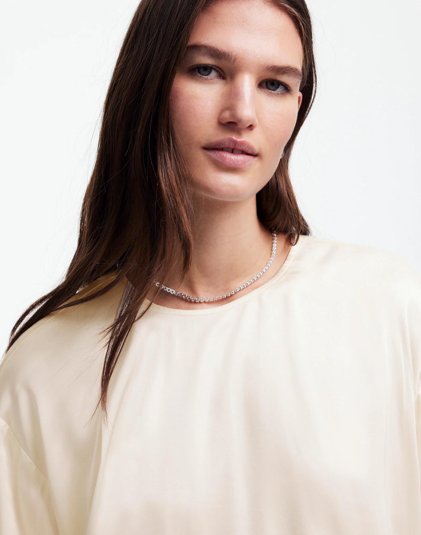 Long-Sleeve Bubble-Hem Top in Satin Product Image