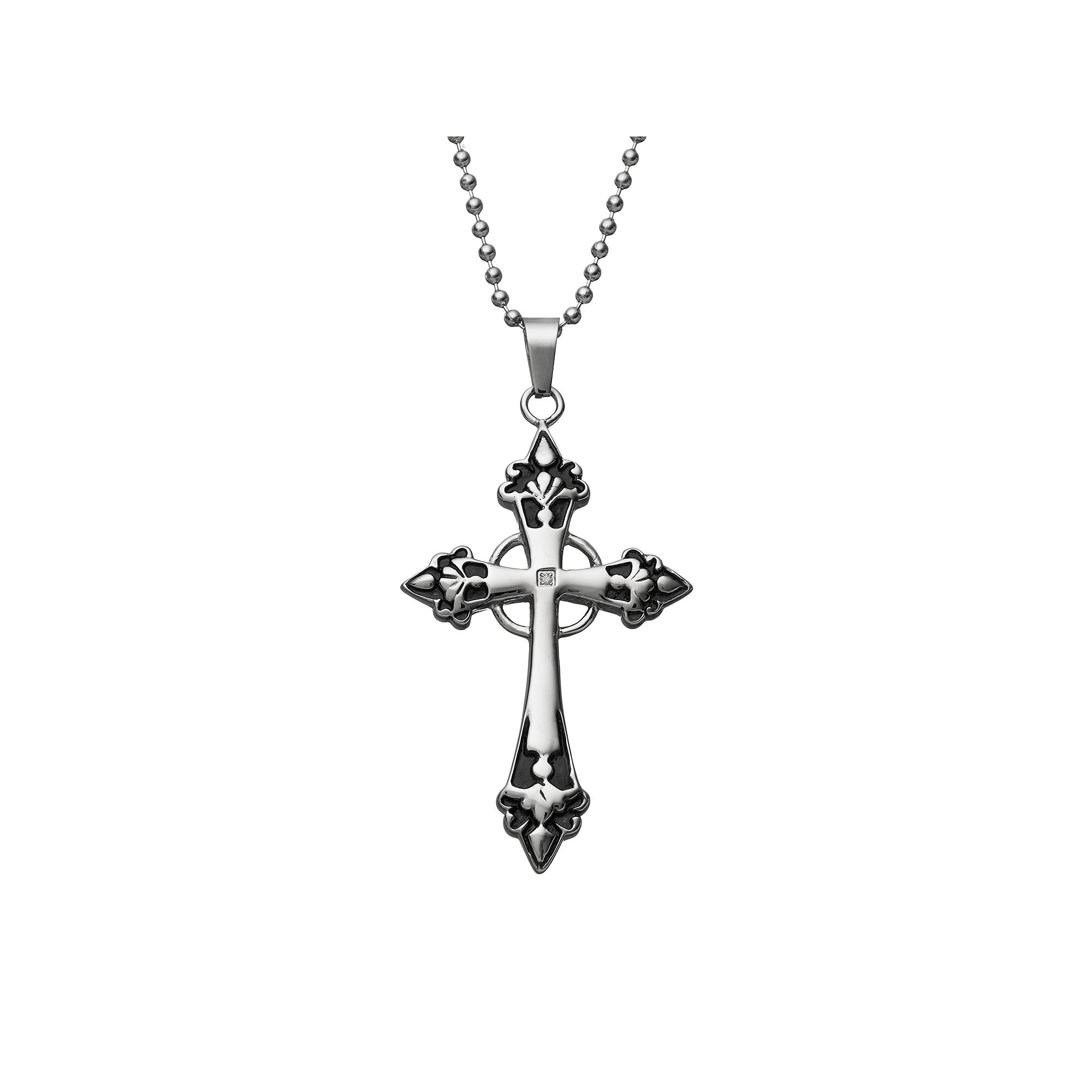 Diamond Accent Stainless Steel Cross Pendant Necklace - Men, Men's, Size: 24", White Product Image