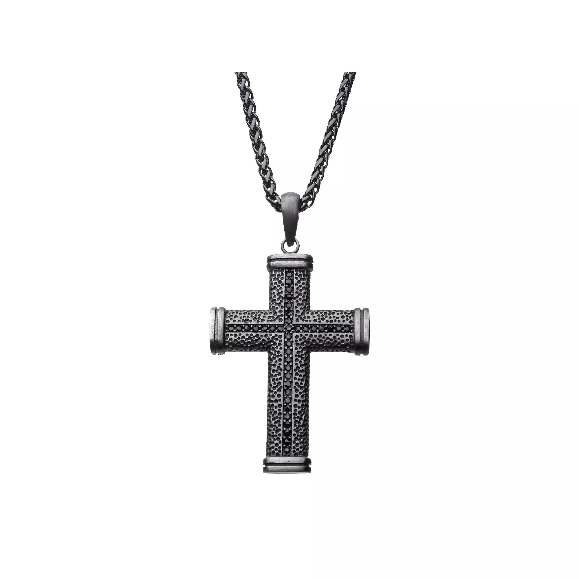 DANTE Men's Stainless Steel Black Cubic Zirconia Pendant Necklace,  Product Image